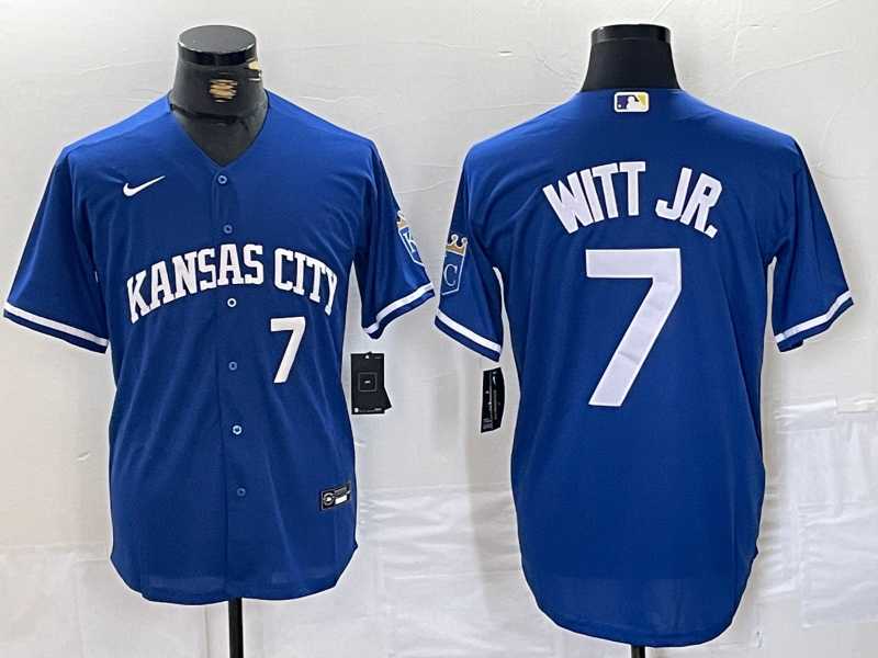Men%27s Kansas City Royals #7 Bobby Witt Jr Number Blue Cool Base Stitched MLB Jersey->houston astros->MLB Jersey